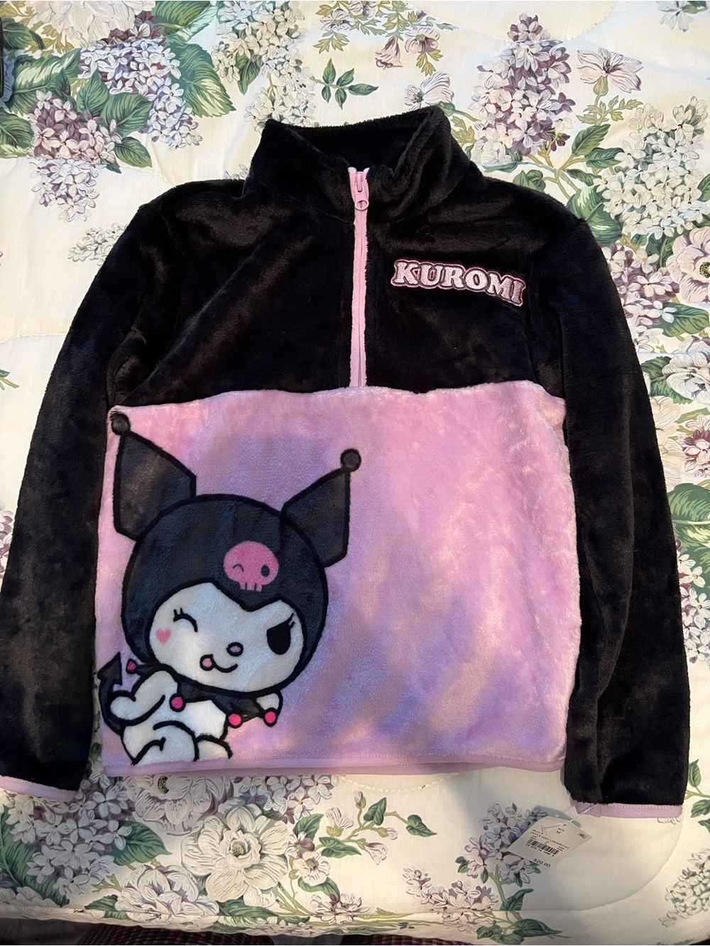 Sanrio Kuromi Girls M Black/Purple Colorblock Fleece 1/4 Zip Sweatshirt